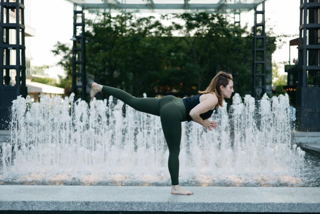 Amanda Thompson yoga pose outside