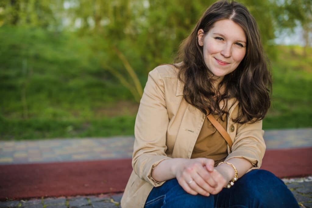 relaxed woman smiling outside